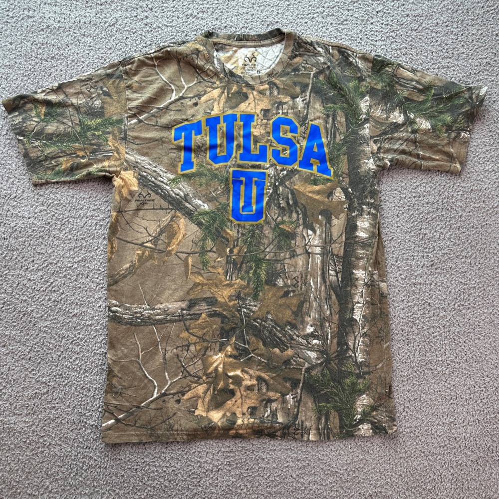 RealTree Outfitters x University of Tulsa Golden Hurricane T Shirt Mens L Camo